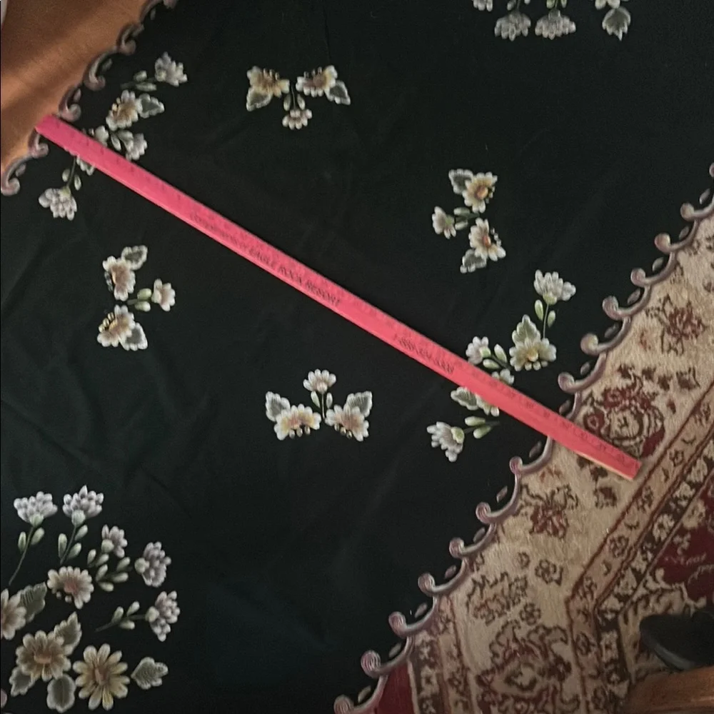 Vintage Hand-Painted Floral Hunter Green Velvet Tablecloth